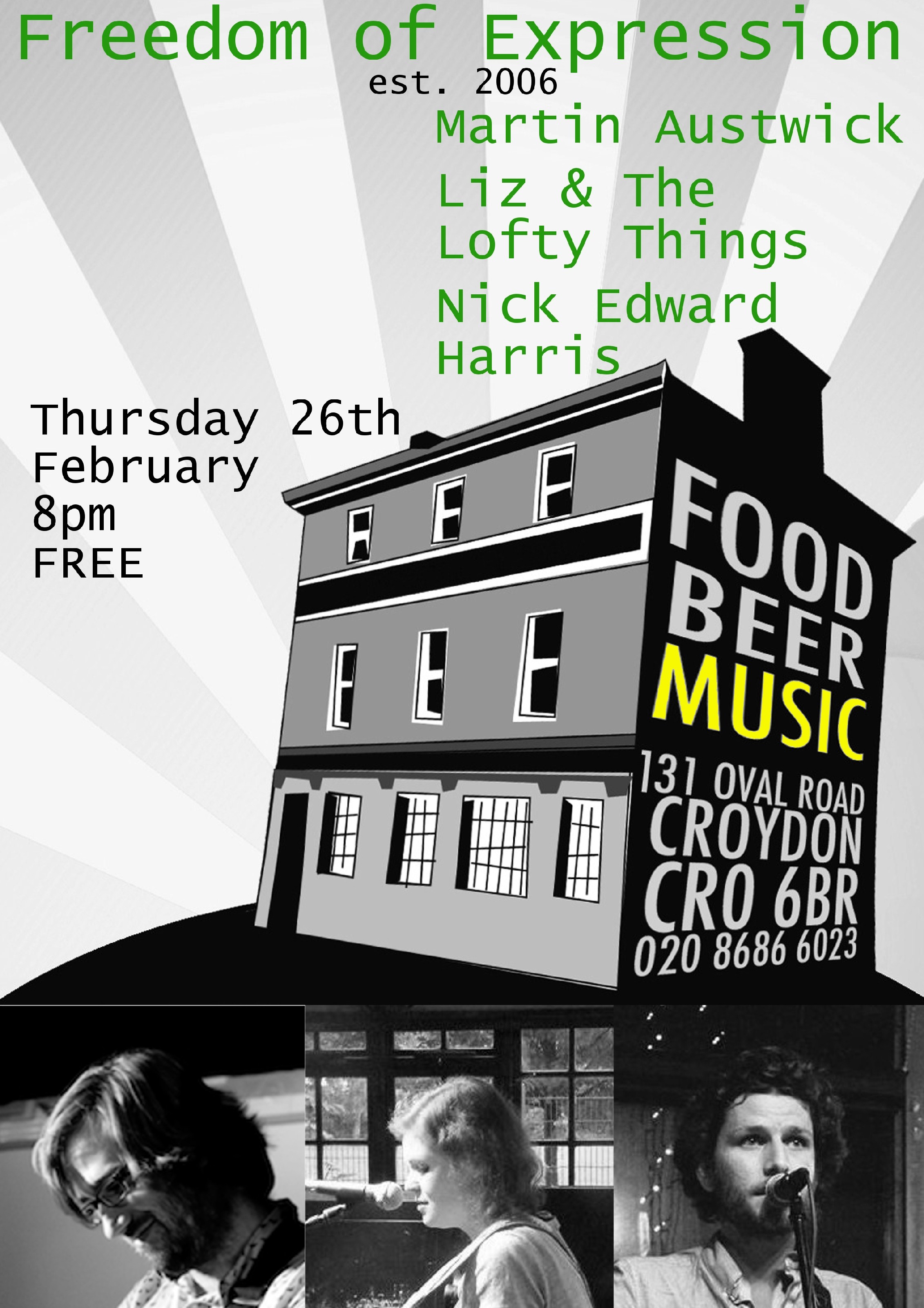 Freedom of Expression: Martin Austwick + Liz & The Lofty Things + Nick Edward Harris